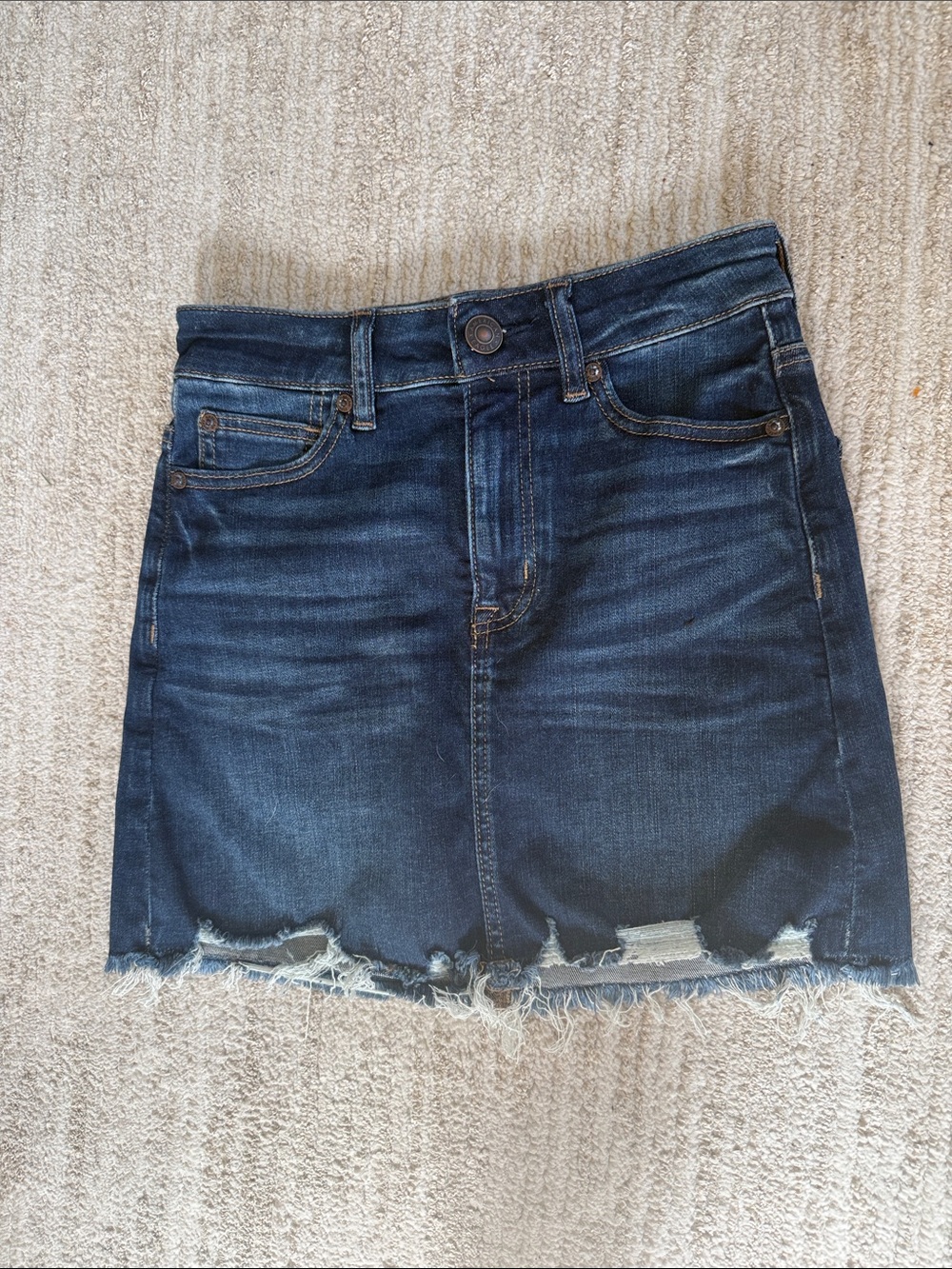 American Eagle Outfitters Dark Blue Distressed Denim Hi-rise Mini Skirt